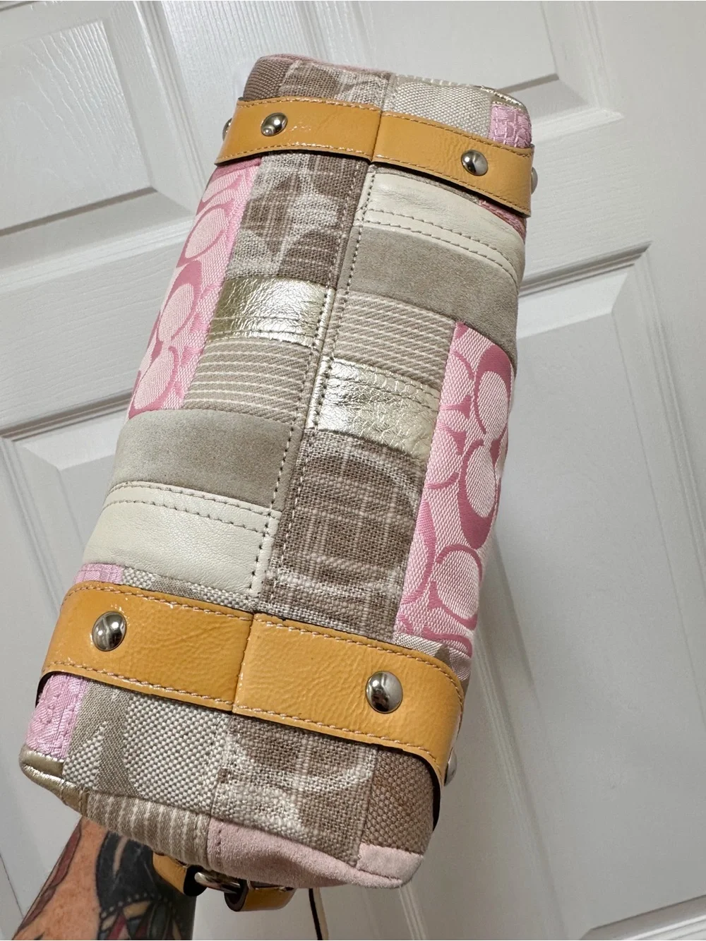Coach Carly Medium Hobo Bag Signature Patchwork Pink Multi